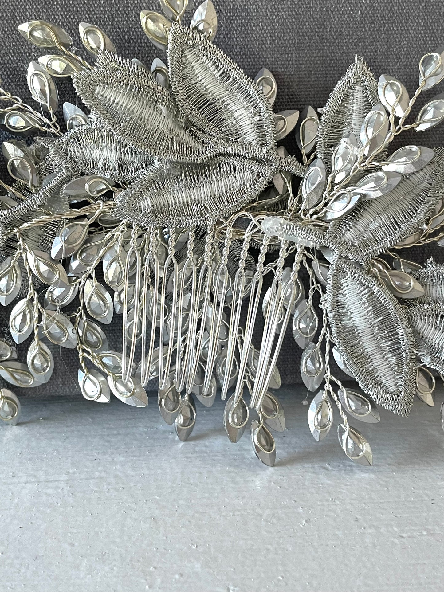 Noel Silver Leaf Crystal Hair Comb
