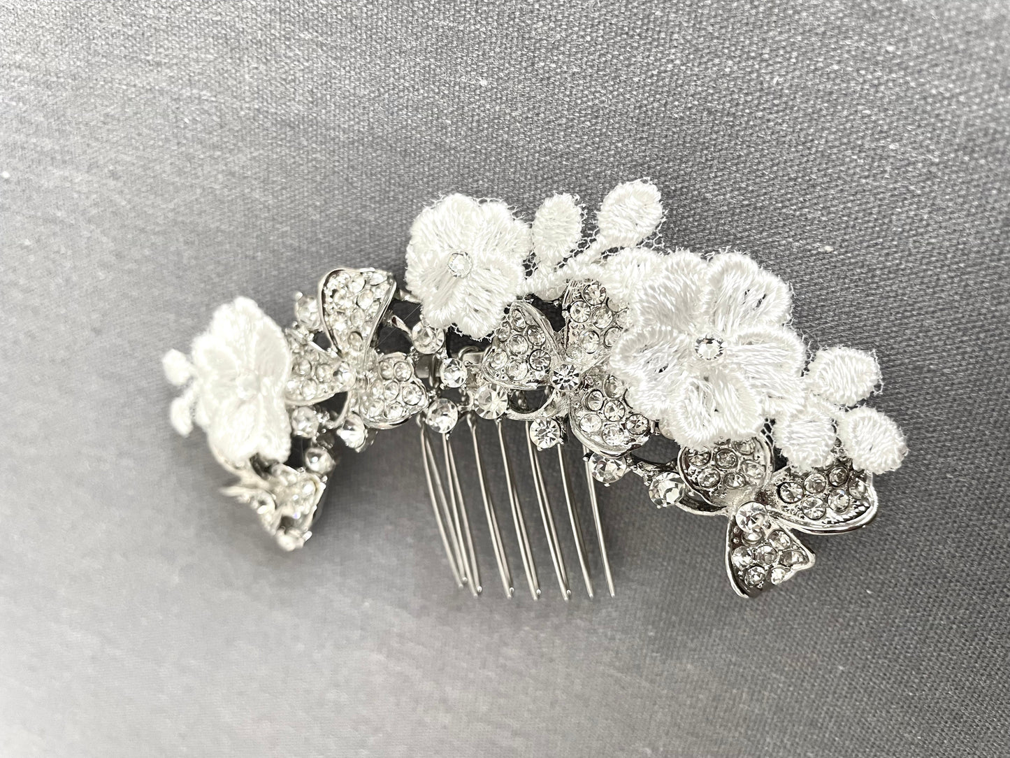 Flora Floral Crystal & Lace Bridal Hair Comb with Rhinestones