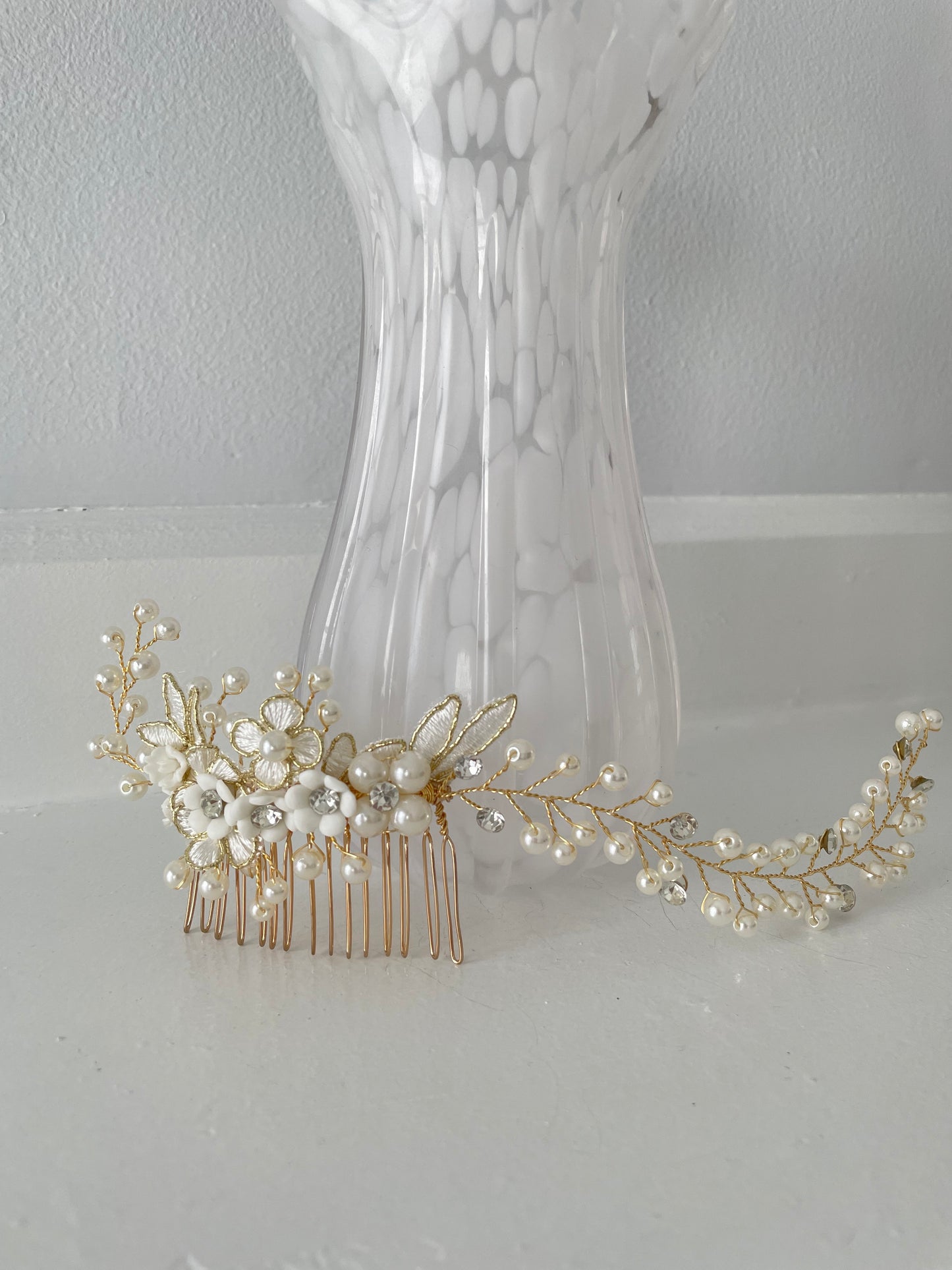 Colette Golden Floral Bridal Hair Vine Comb