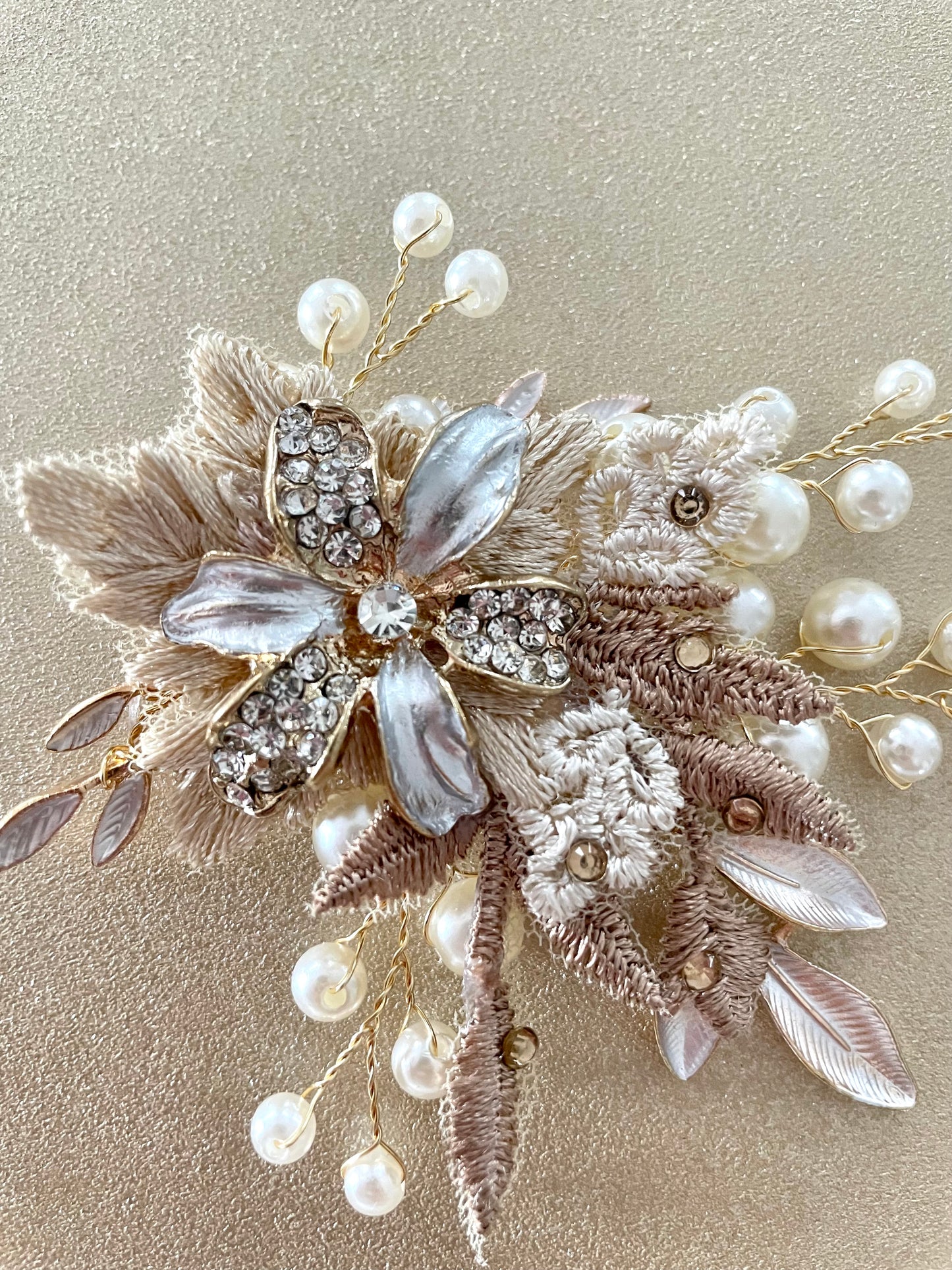 Golden Posey Two Floral Bridal Hair Clip