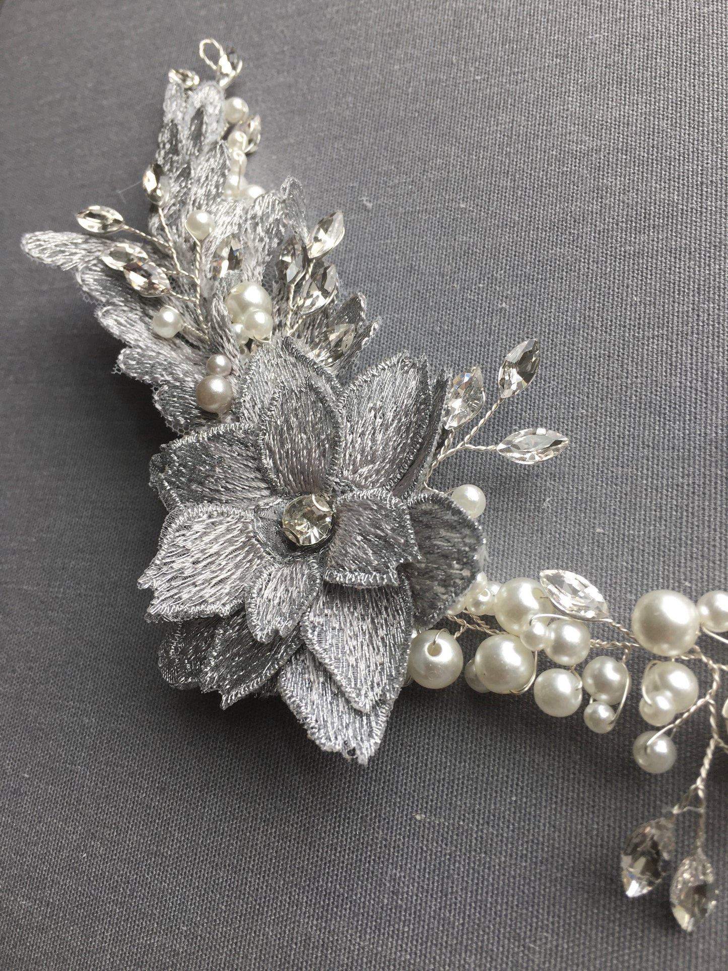 Sinclair Silver Floral Crystal and Pearl Hair Vine