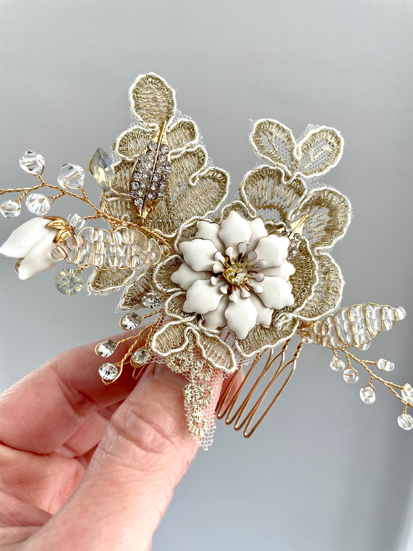 Golden Leaf Gardenia Bridal Hair Comb