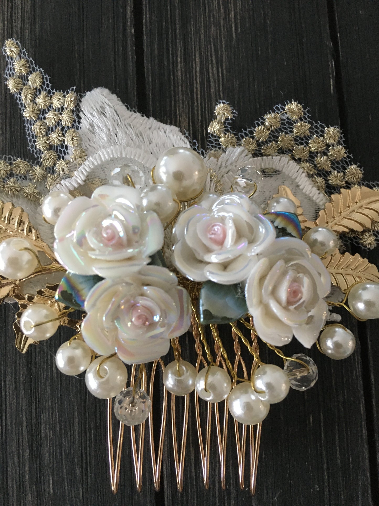 Golden Blush and Lush Floral Hair Comb