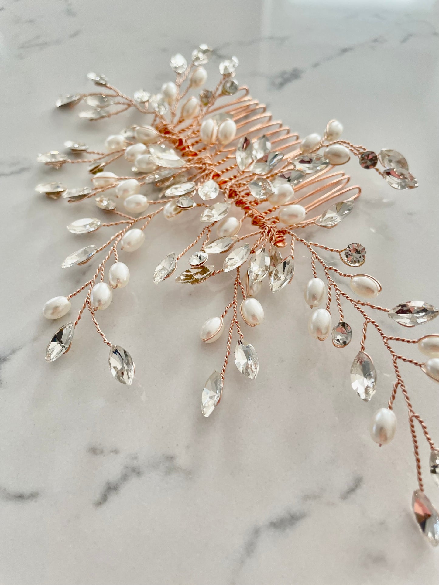 Glitz & Gold Rose Gold Pearl and Crystal Bridal Hair Comb