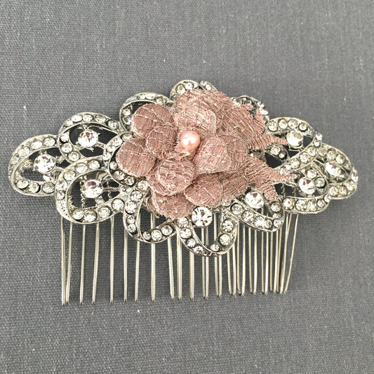 Sofia Mauve Floral Crystal Bridal Comb