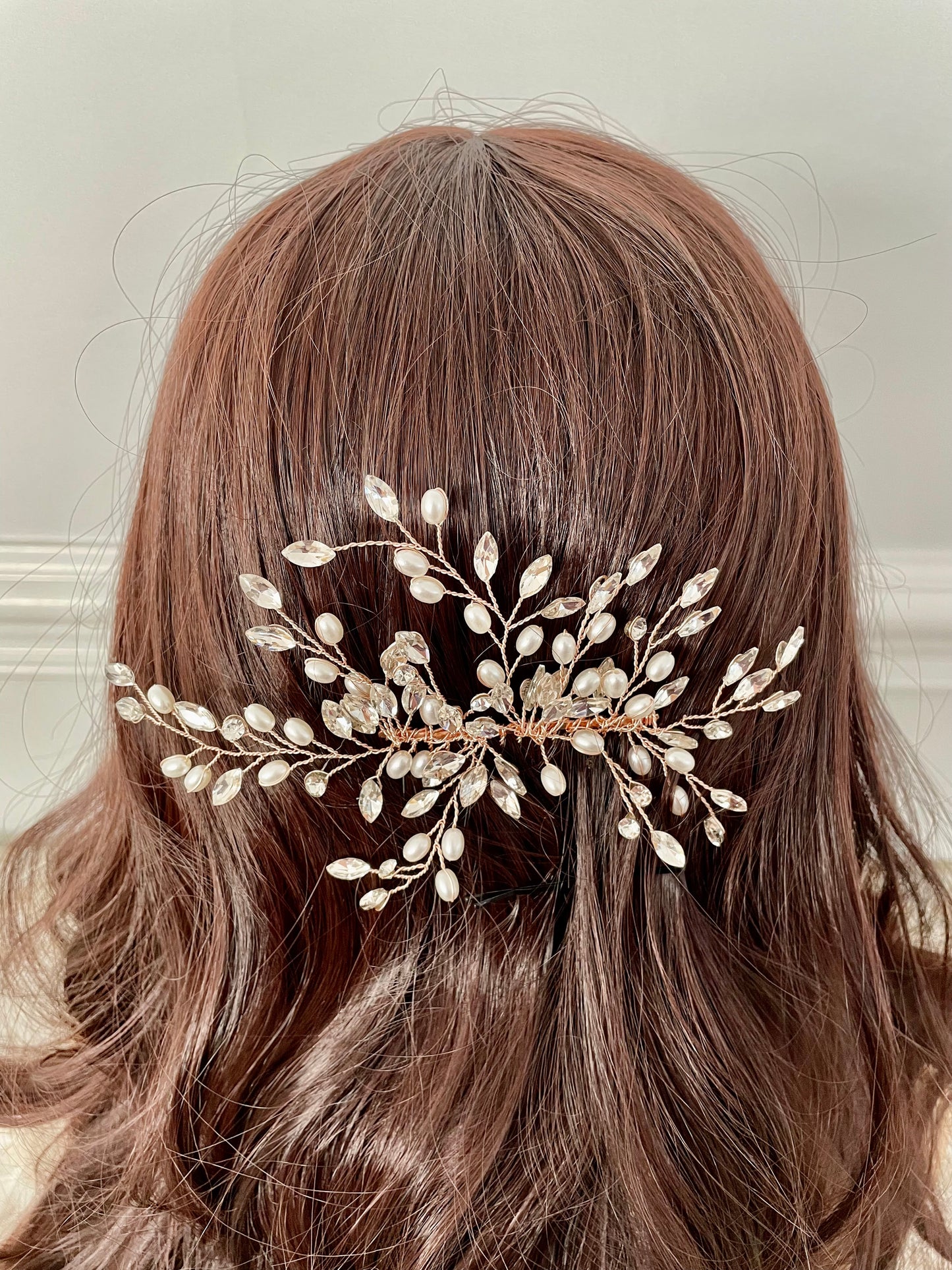 Glitz & Gold Rose Gold Pearl and Crystal Bridal Hair Comb