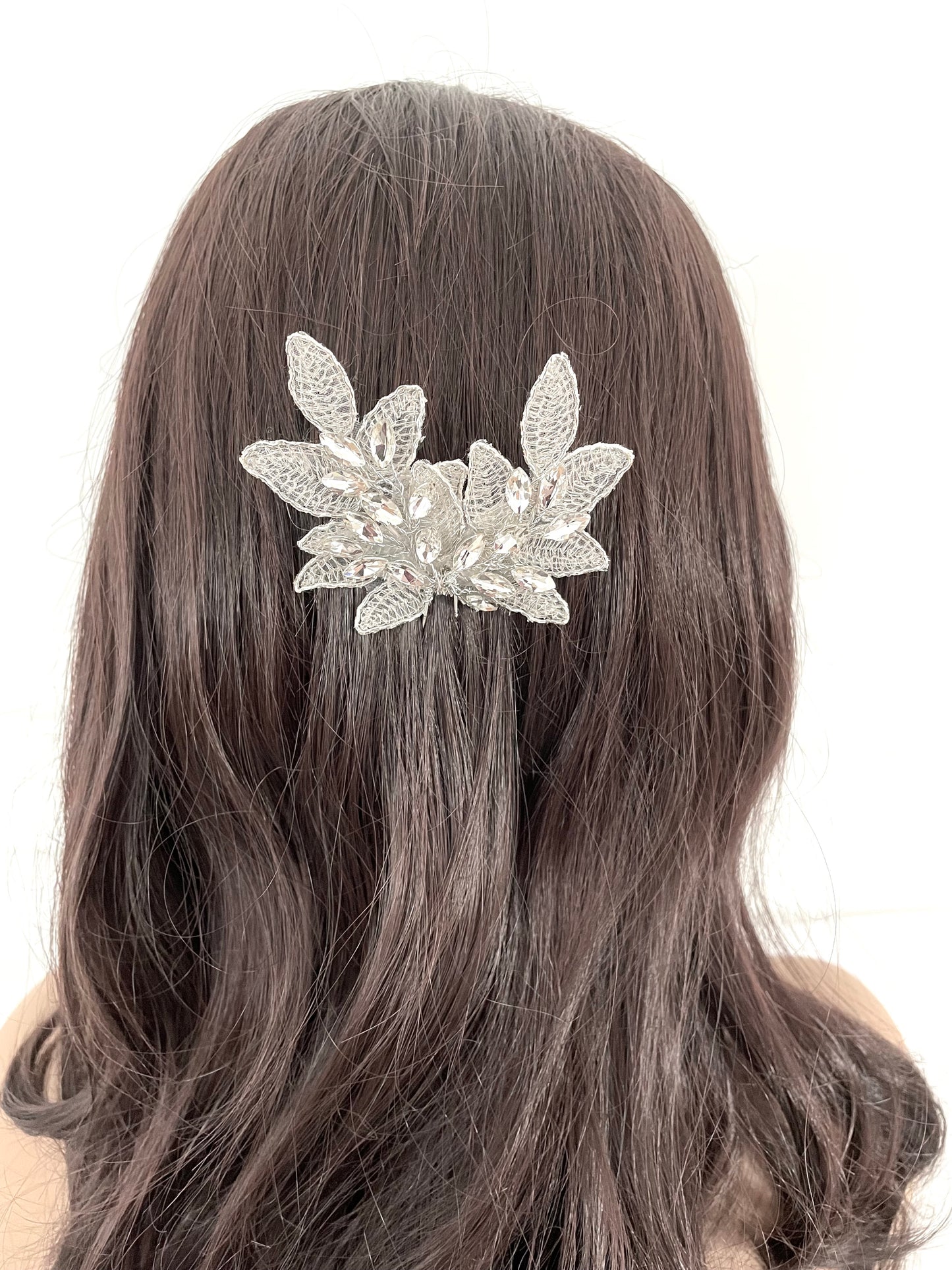 Silver Crystal Leaves Bridal Hair Pin