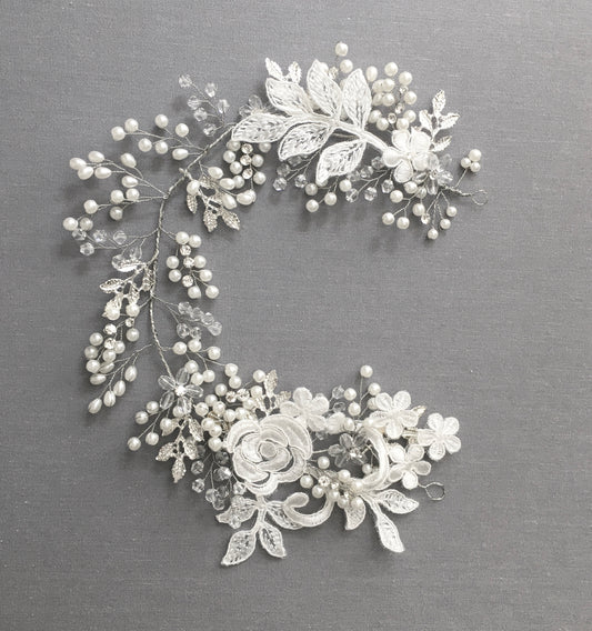 Cali Bloom Pear & Crystal Floral Bridal Hair Vine
