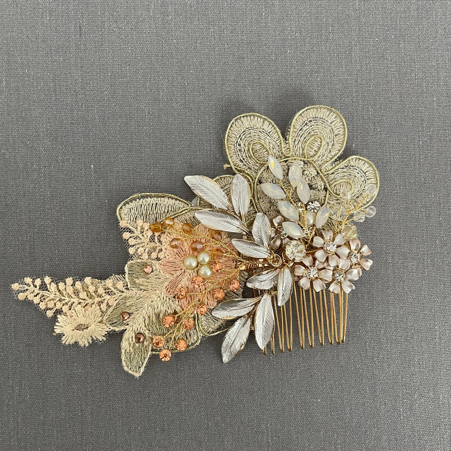 Paris Peach Champagne Floral Bridal Hair Comb