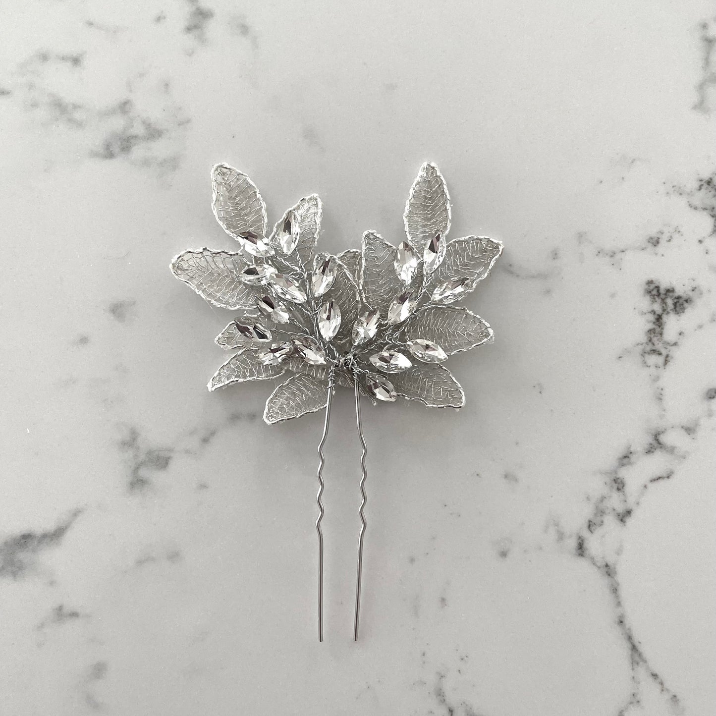Silver Crystal Leaves Bridal Hair Pin