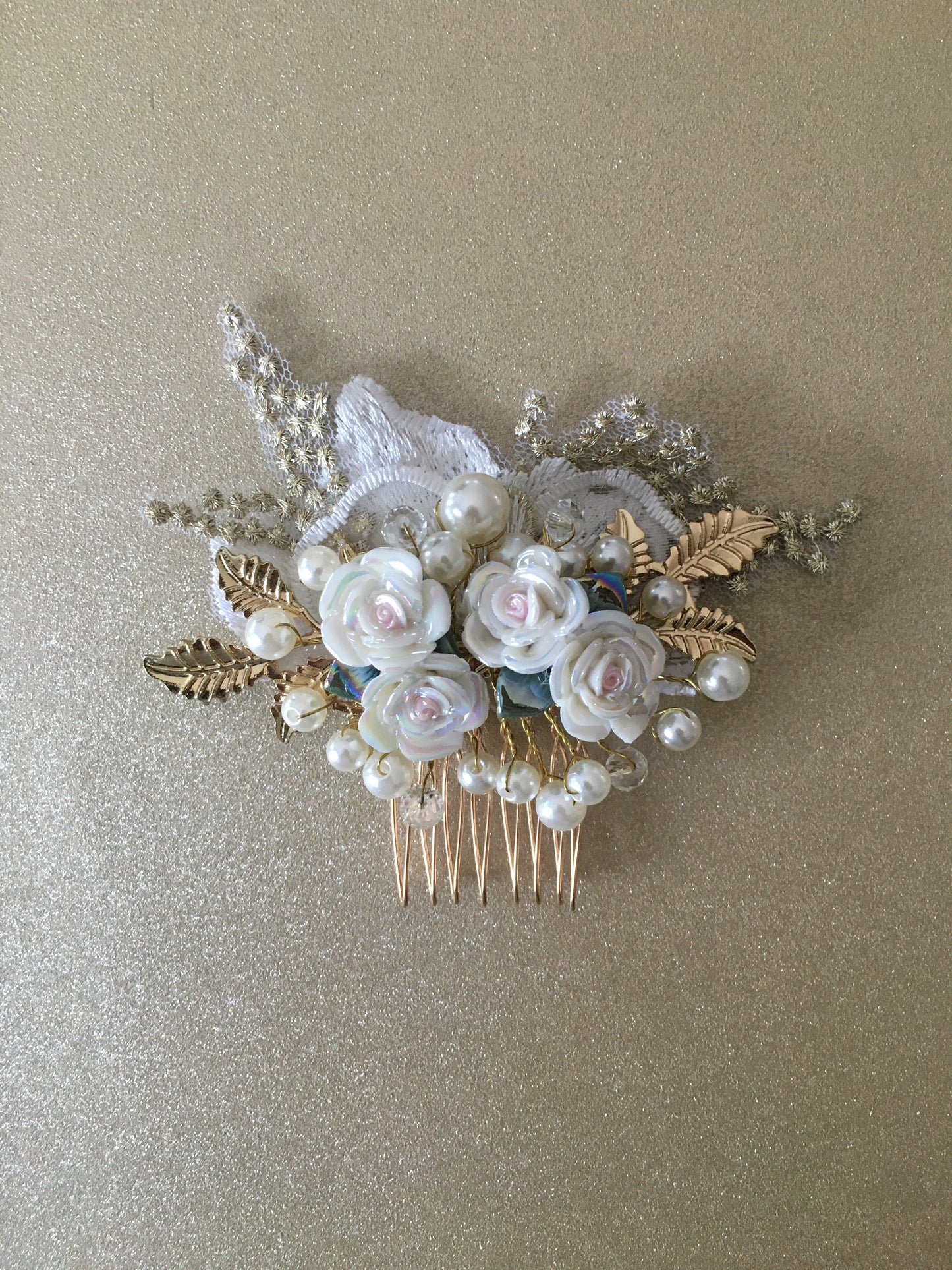 Golden Blush and Lush Floral Hair Comb