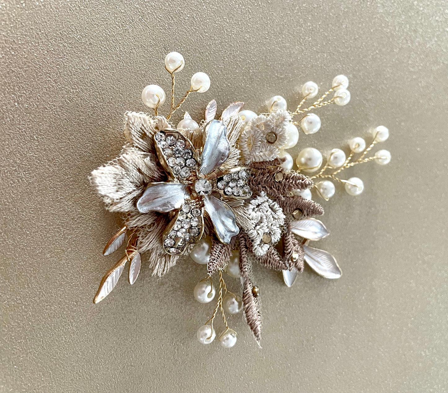 Golden Posey Two Floral Bridal Hair Clip