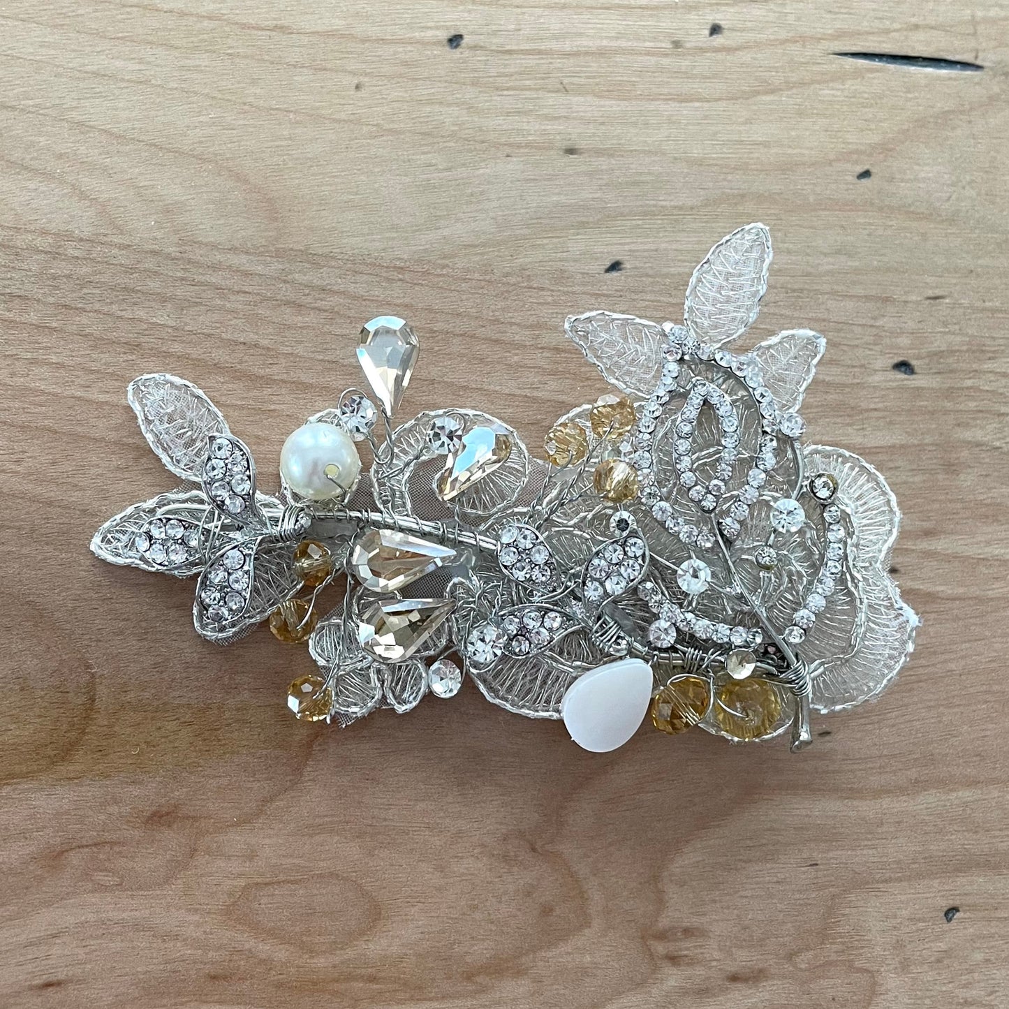 Amber Fields Golden Crystal & Pearl Bridal Hair Clip
