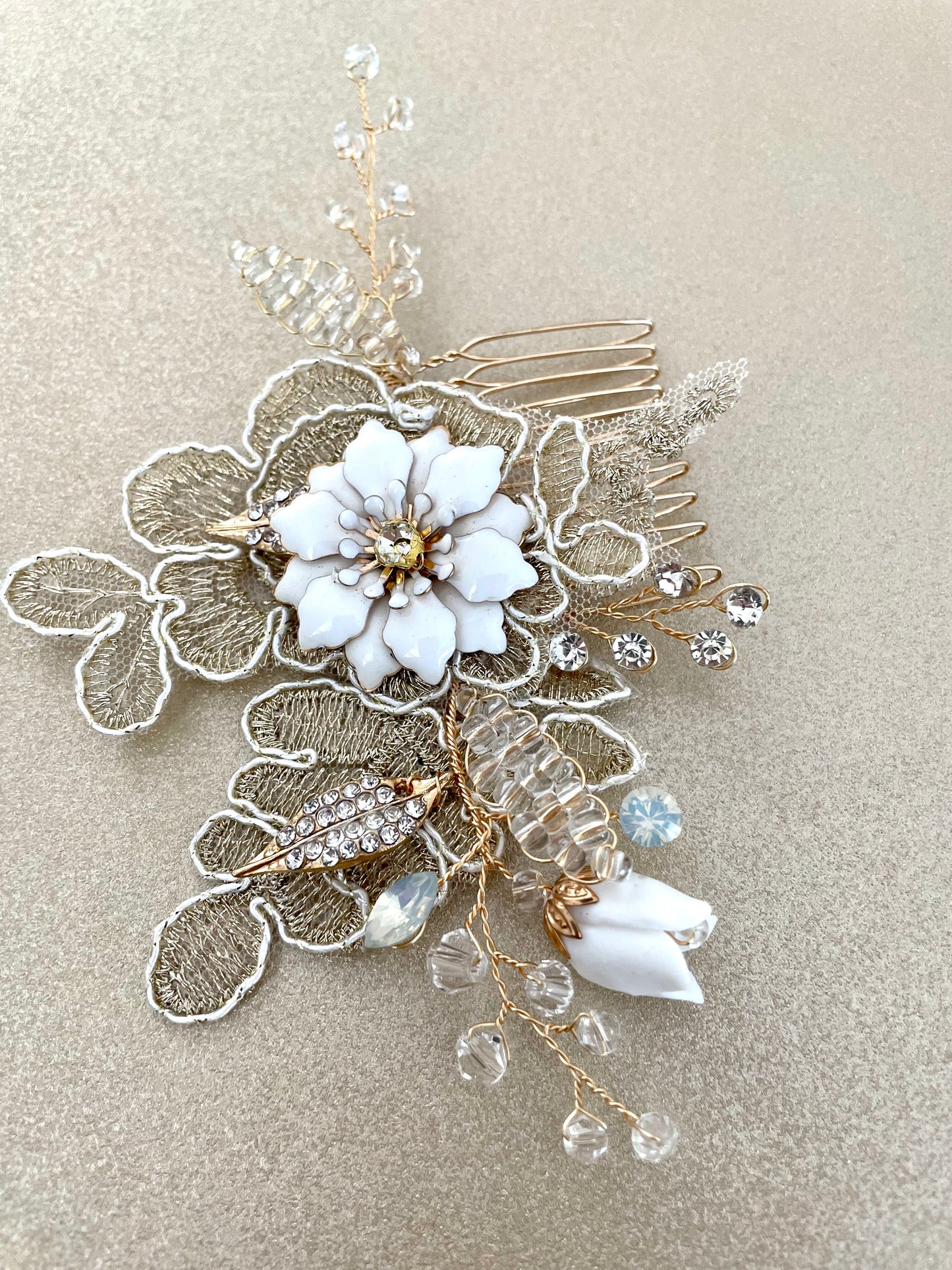 Golden Leaf Gardenia Bridal Hair Comb