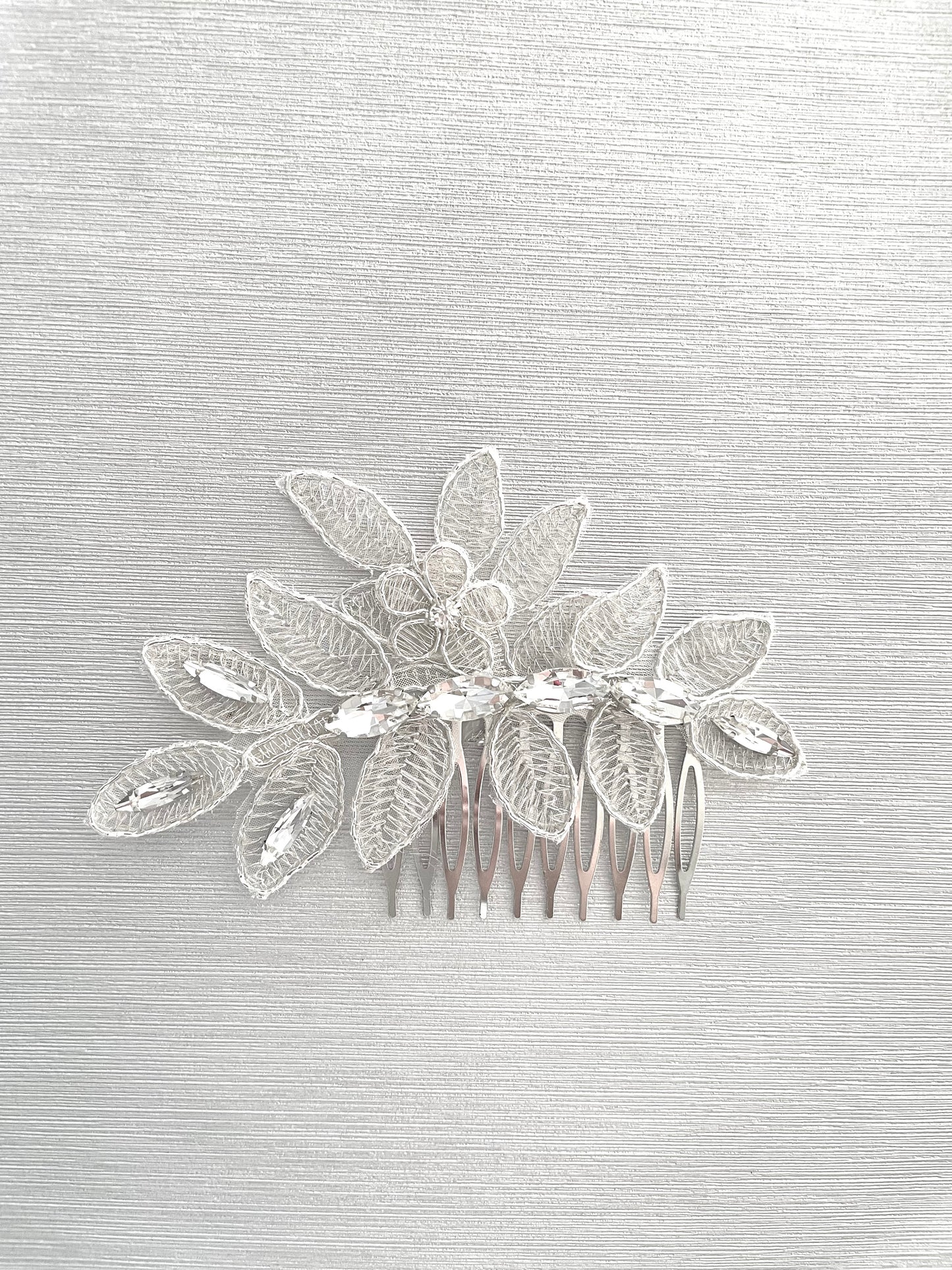 Crystal Rue Silver Leaf Bridal Hair Comb
