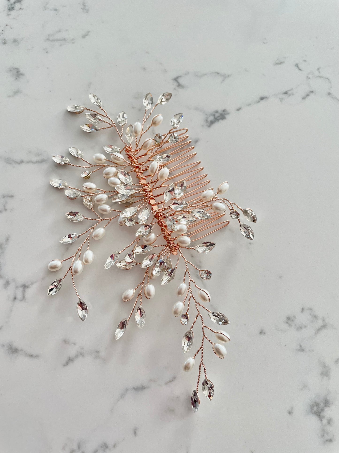 Glitz & Gold Rose Gold Pearl and Crystal Bridal Hair Comb
