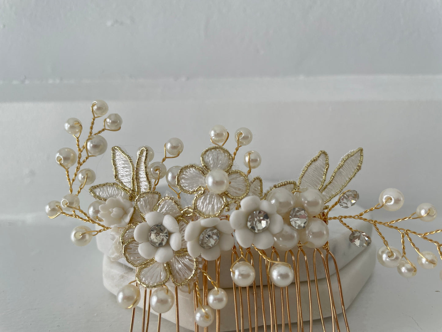 Colette Golden Floral Bridal Hair Vine Comb