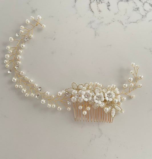 Colette Golden Pearl Hair Vine Comb