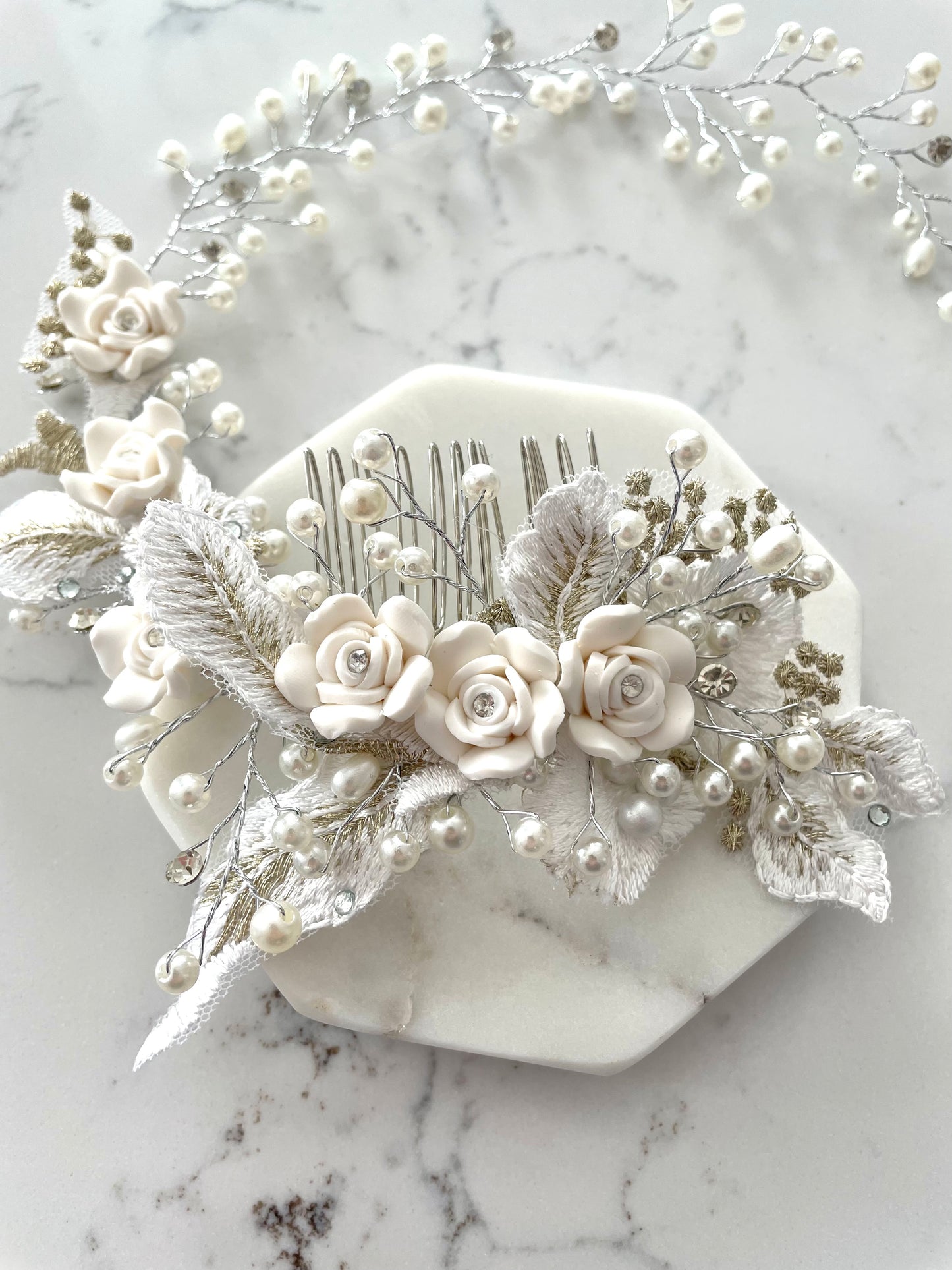 Ava Floral & Pearls Hair Vine