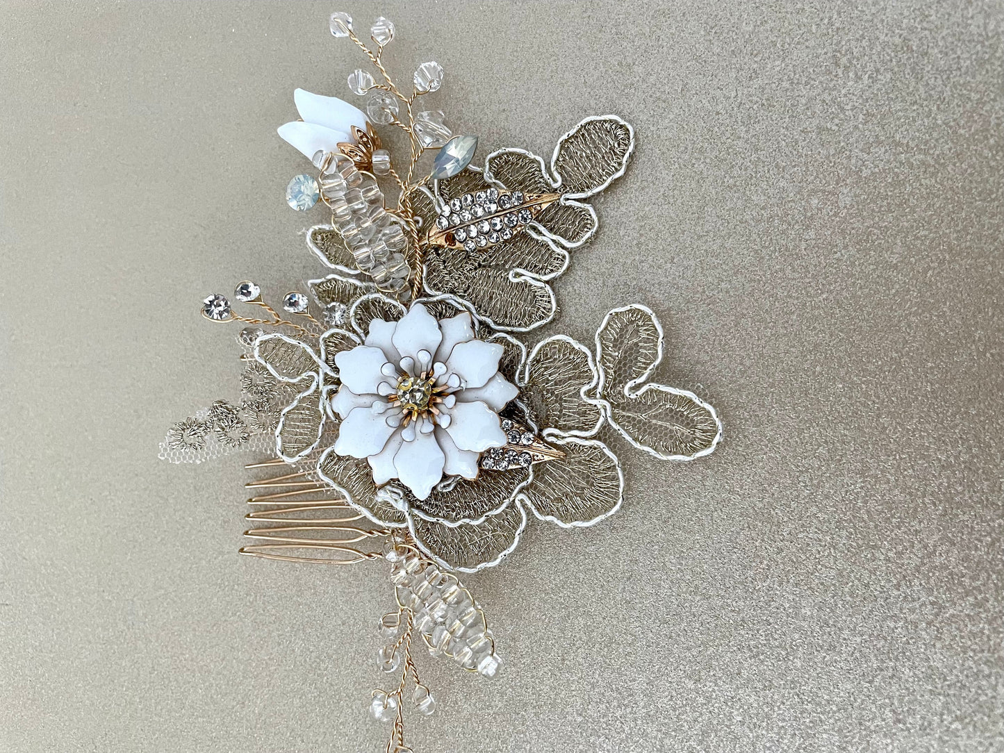 Golden Leaf Gardenia Bridal Hair Comb