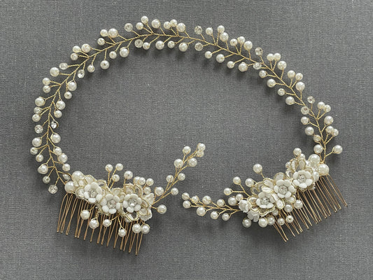Colette Double Comb Golden Bridal Hair Vine