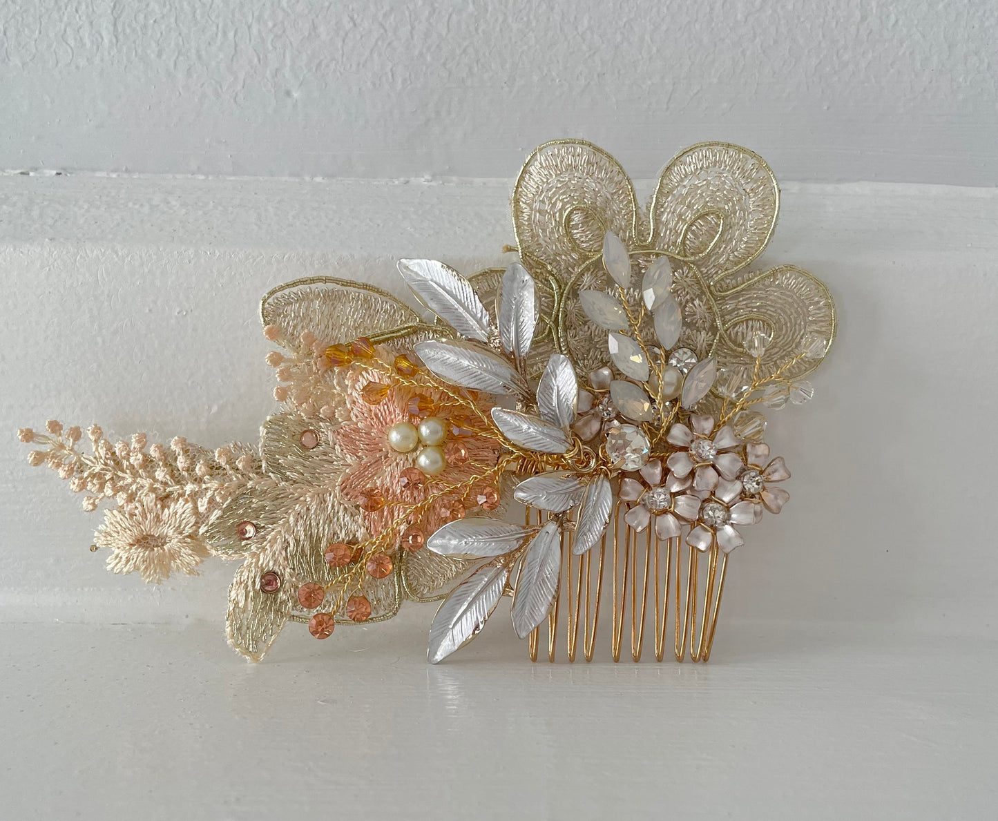 Paris Peach Champagne Floral Bridal Hair Comb