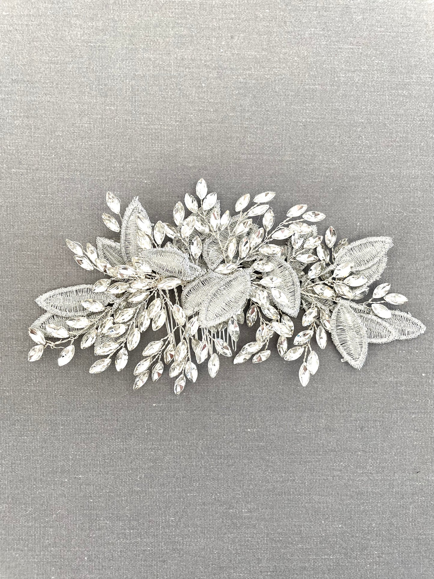 Noel Silver Leaf Crystal Hair Comb