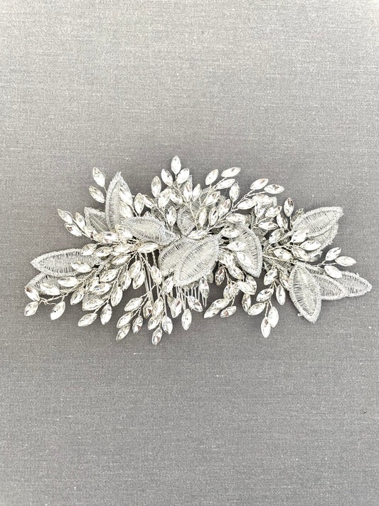 Noel Silver Leaf Crystal Hair Comb