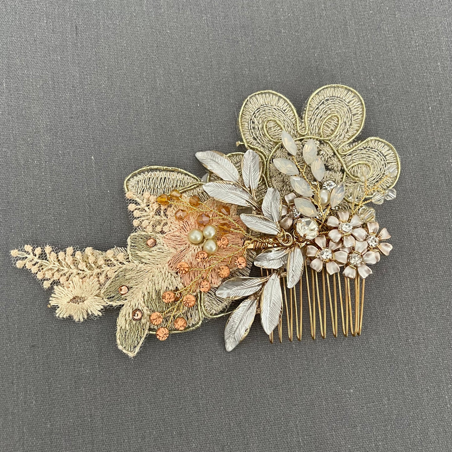 Paris Peach Champagne Floral Bridal Hair Comb