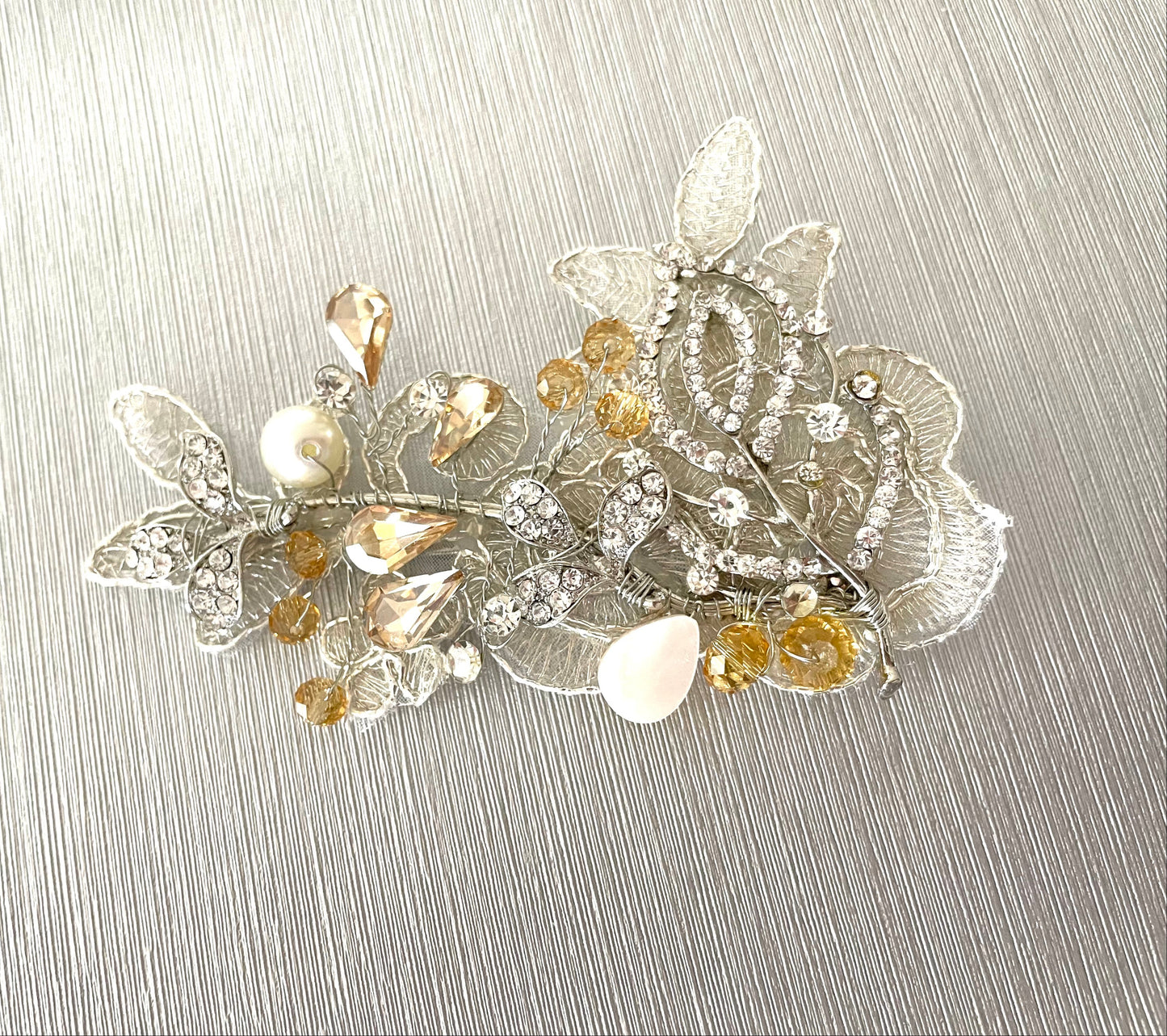 Amber Fields Golden Crystal & Pearl Bridal Hair Clip
