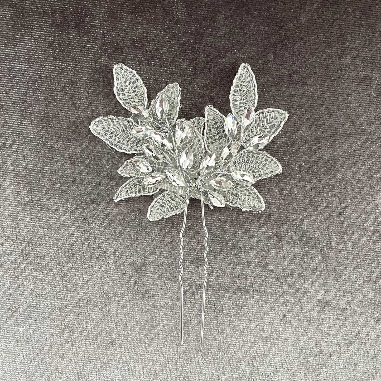 Silver Crystal Leaves Bridal Hair Pin