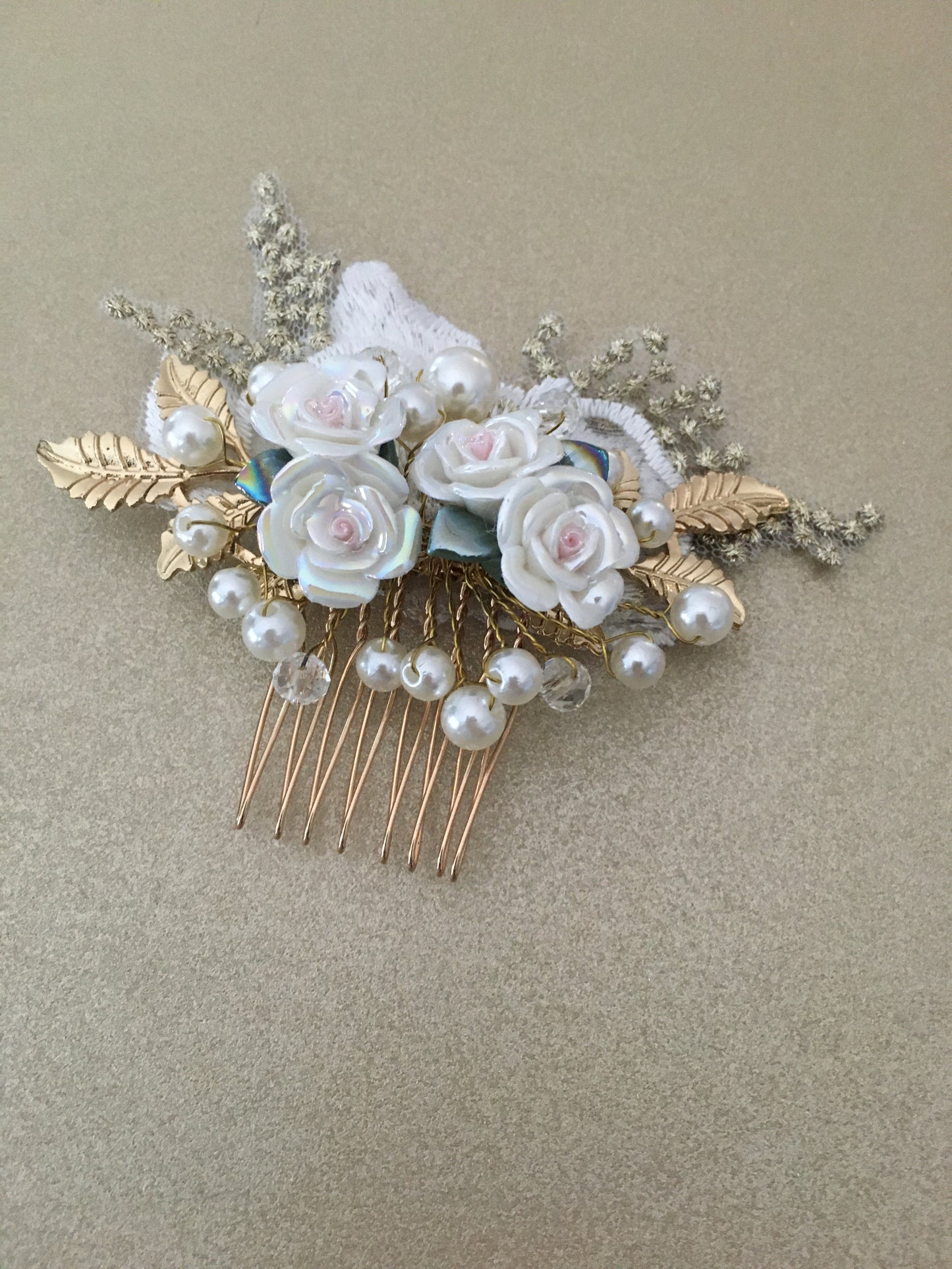 Golden Blush and Lush Floral Hair Comb