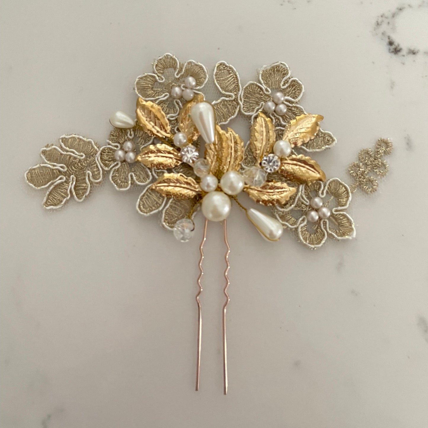 Lovett Golden Pearl Floral Hair Pin