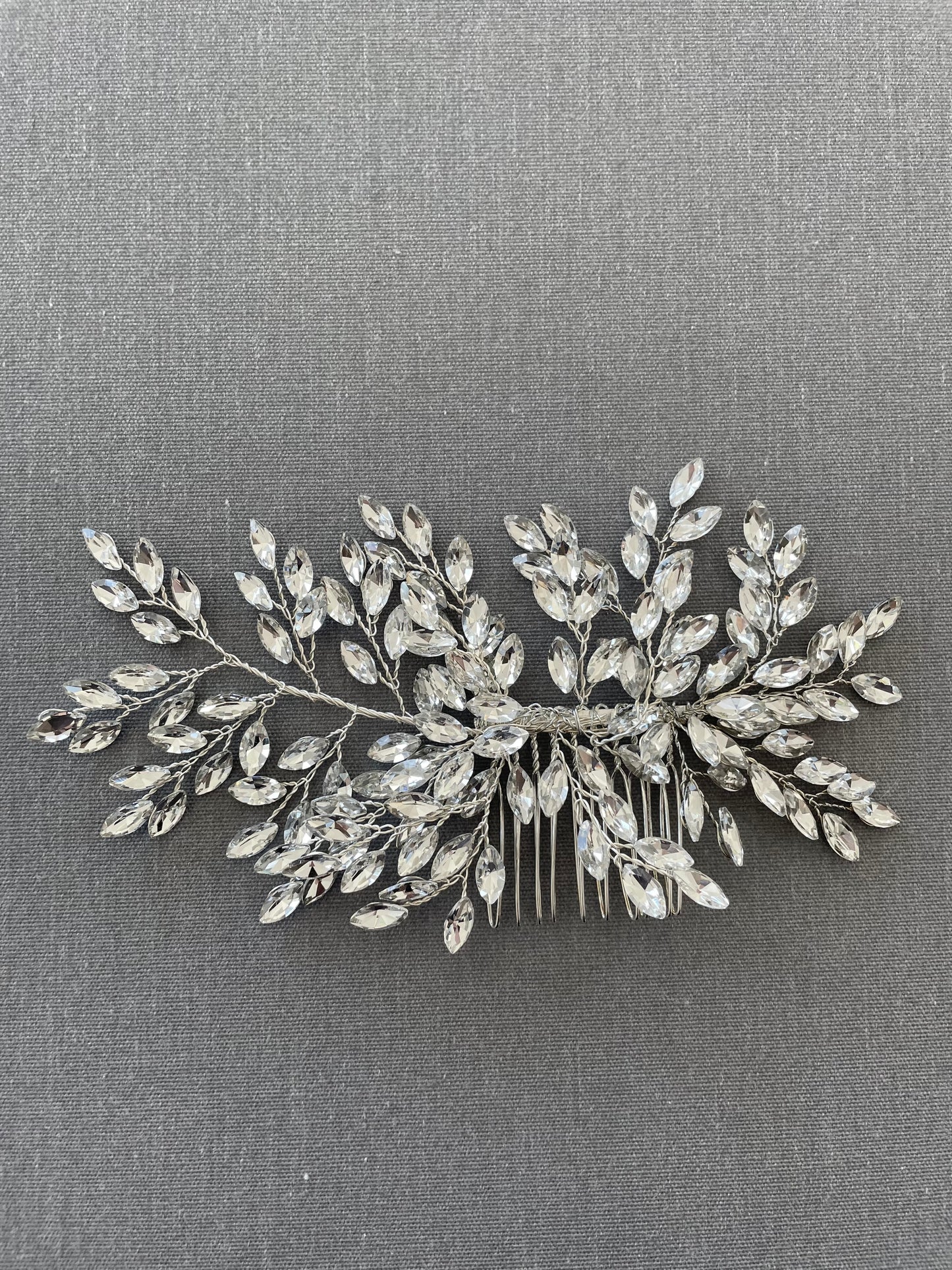 Glitzy Silver Crystal Leaf Bridal Hair Comb