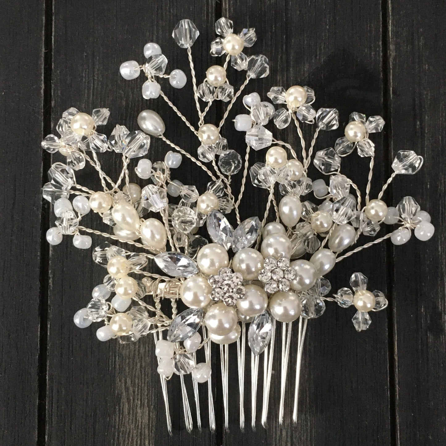 Garden Floral Burst Pearl & Crystal Bridal Hair Comb