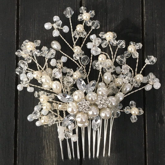 Garden Floral Burst Pearl & Crystal Bridal Hair Comb