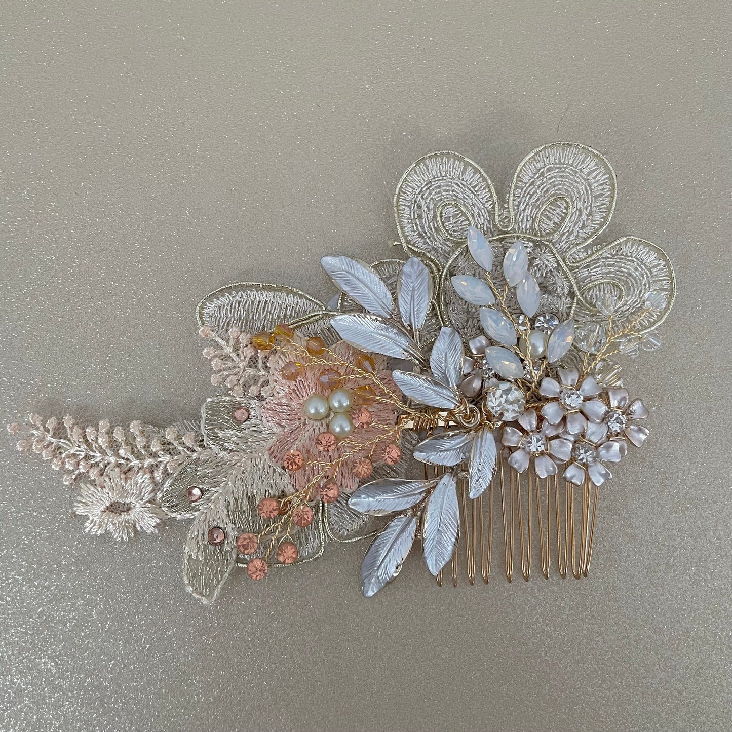 Paris Peach Champagne Floral Bridal Hair Comb