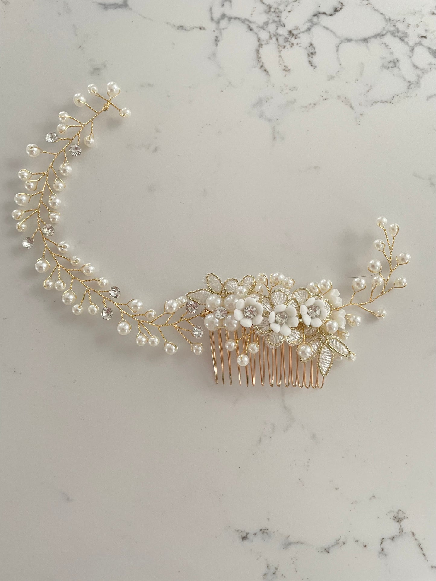 Colette Golden Floral Bridal Hair Vine Comb