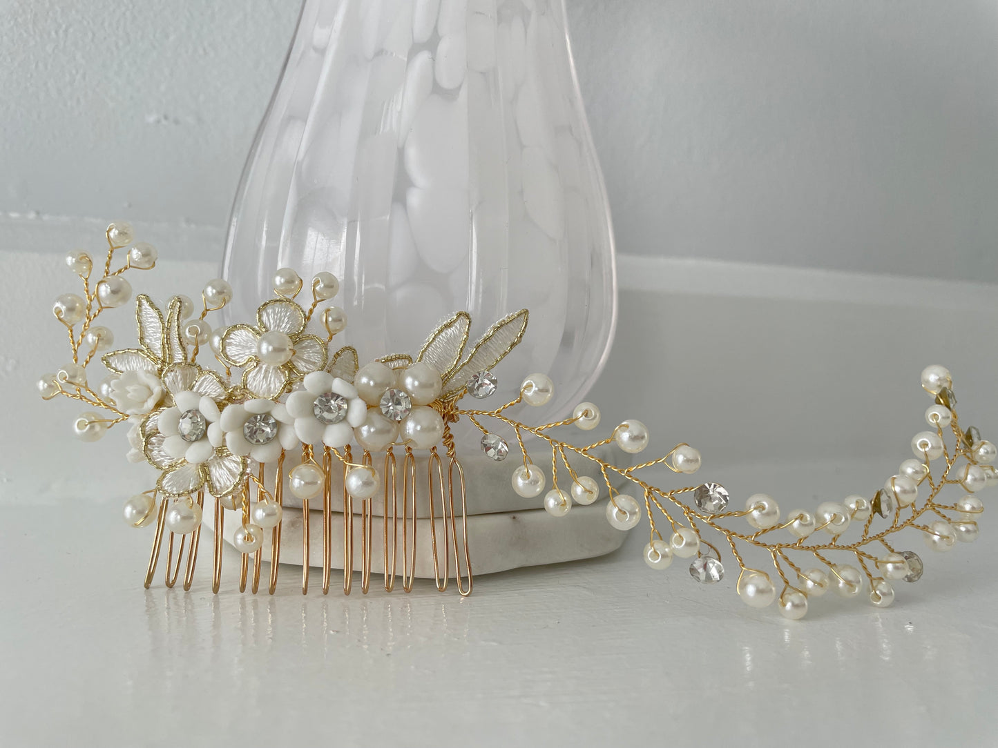 Colette Golden Floral Bridal Hair Vine Comb