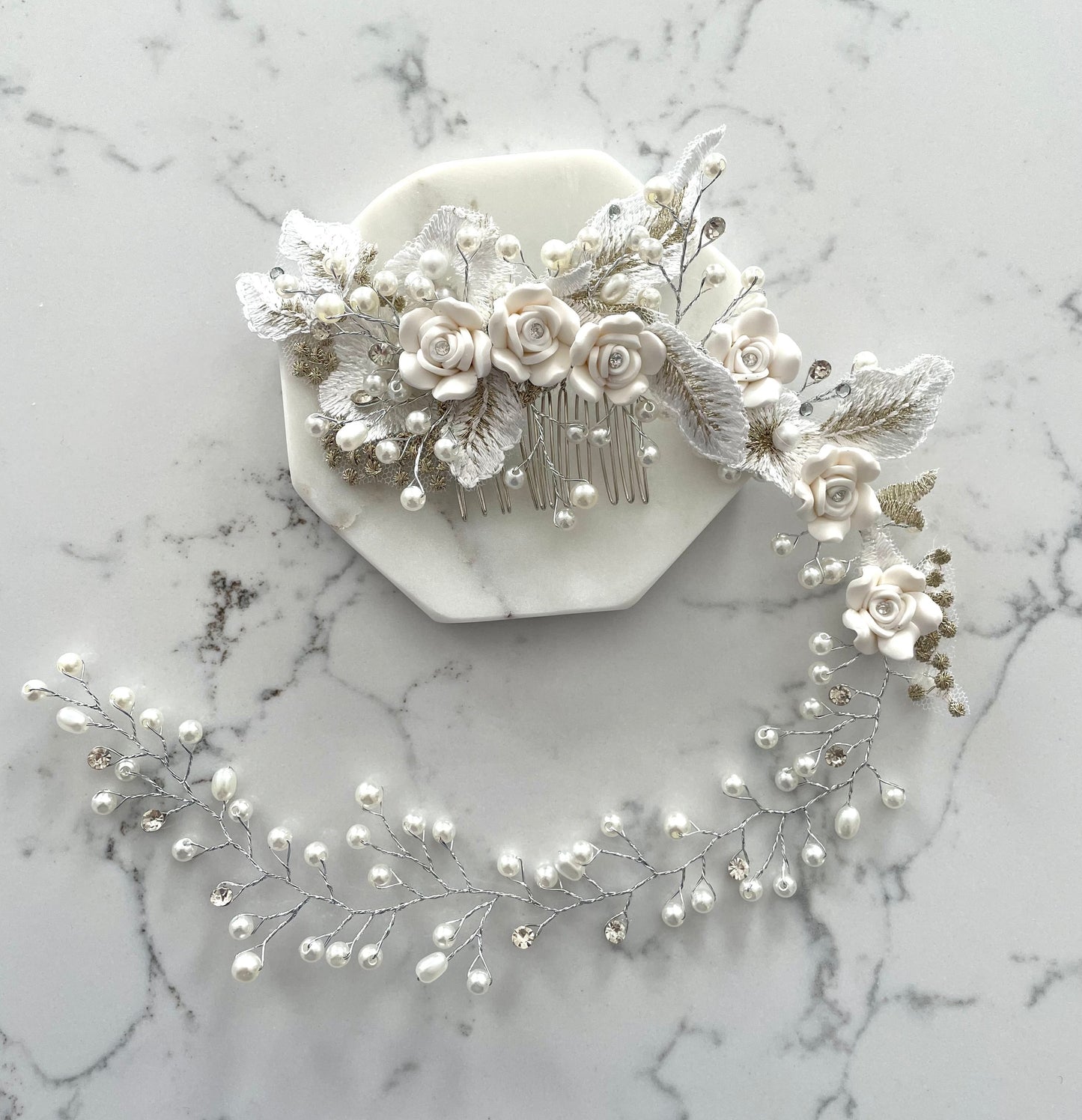 Ava Floral & Pearls Hair Vine