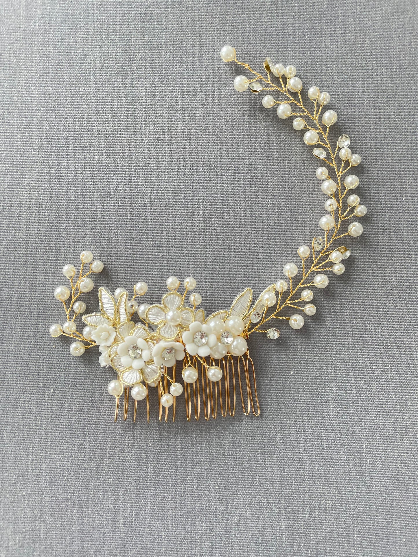 Colette Golden Floral Bridal Hair Vine Comb