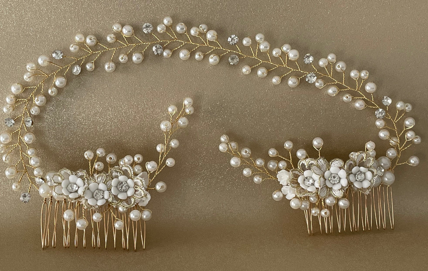 Colette Double Comb Golden Bridal Hair Vine