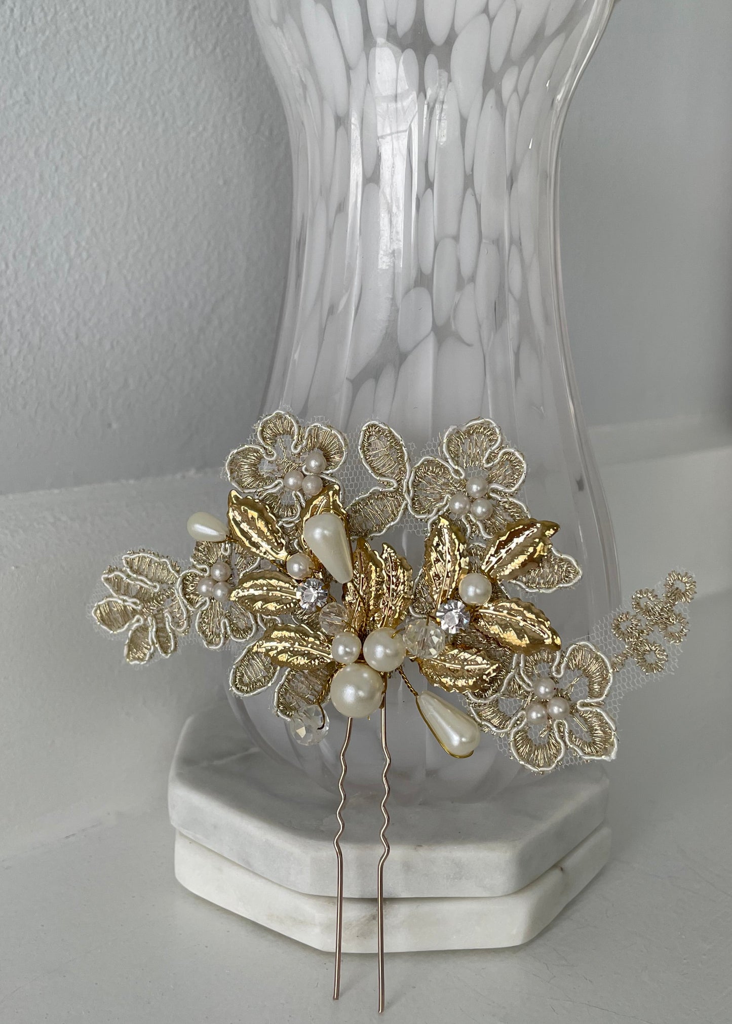 Lovett Golden Pearl Floral Hair Pin