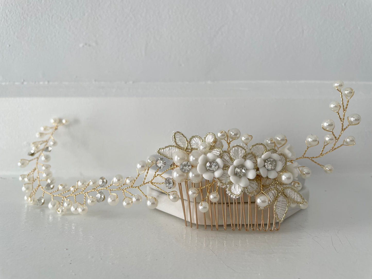 Colette Golden Floral Bridal Hair Vine Comb