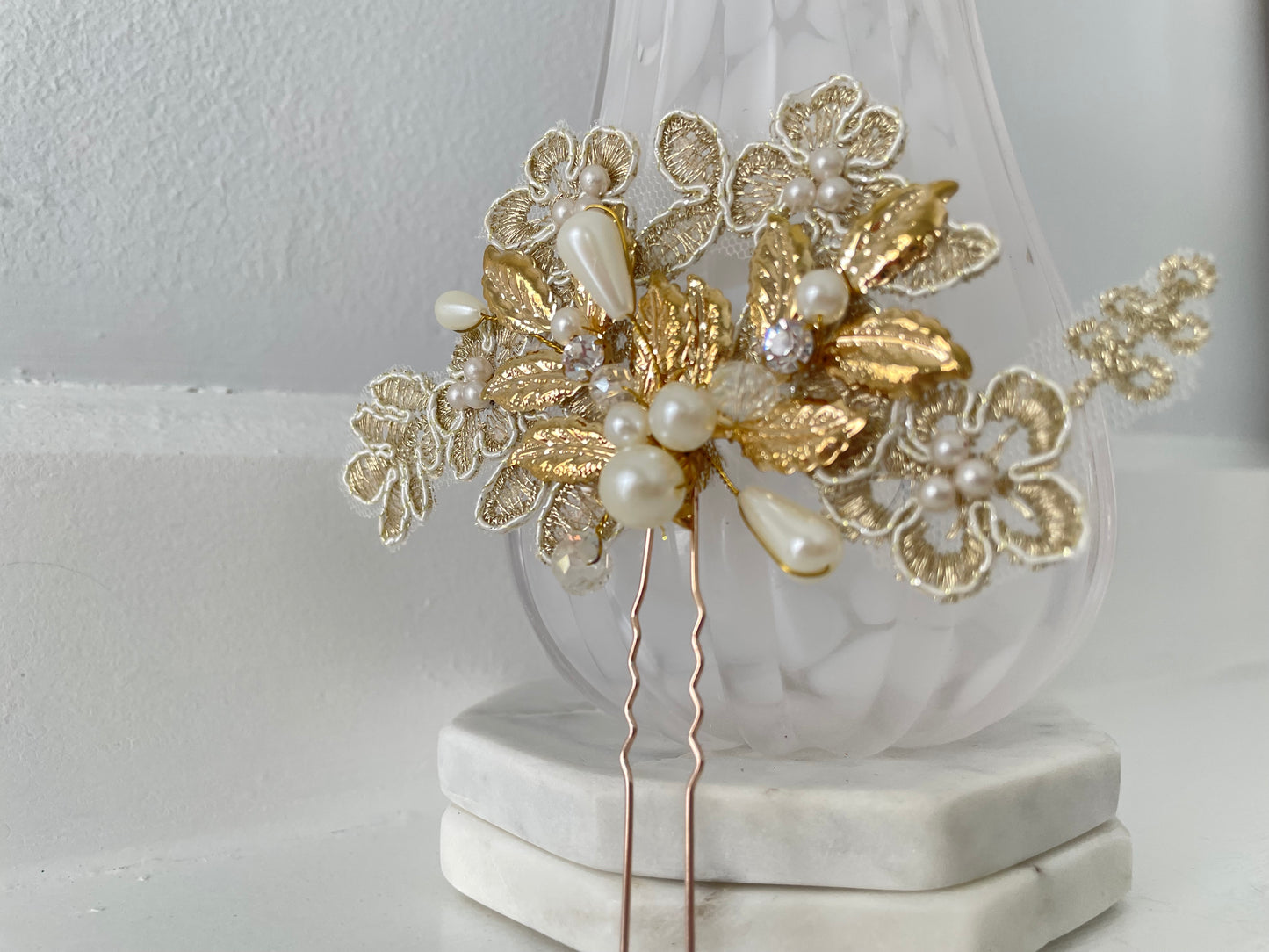 Lovett Golden Pearl Floral Hair Pin