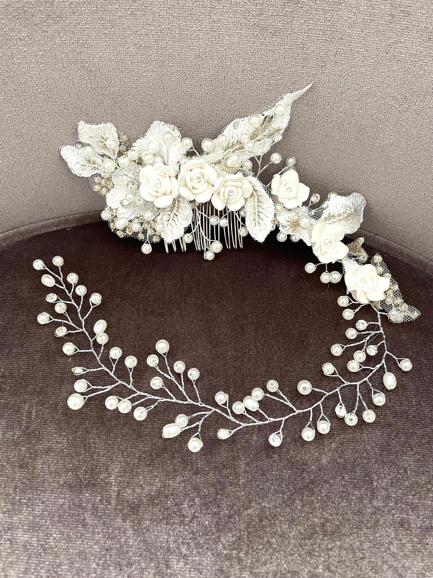 Ava Floral & Pearls Hair Vine