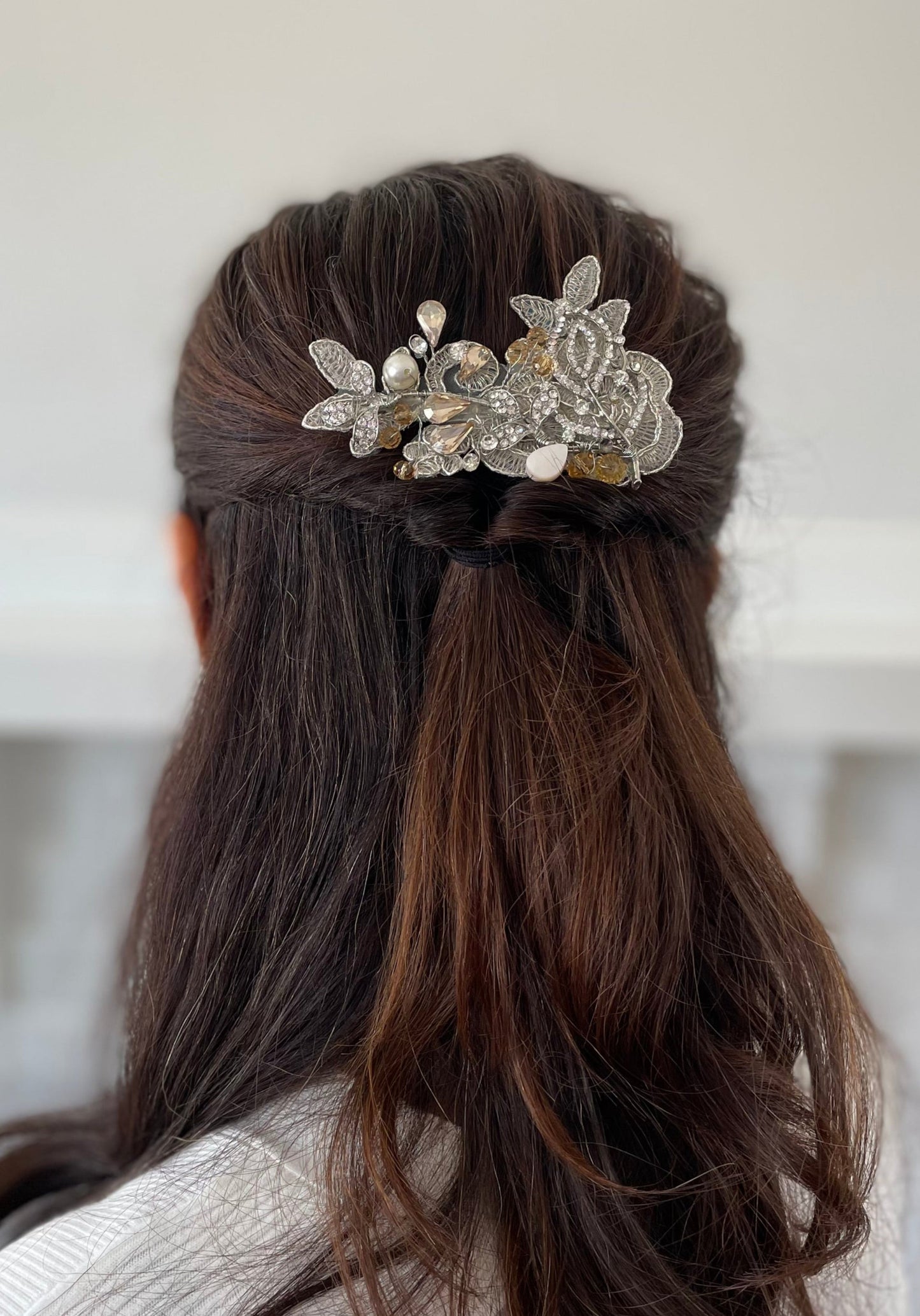 Amber Fields Golden Crystal & Pearl Bridal Hair Clip