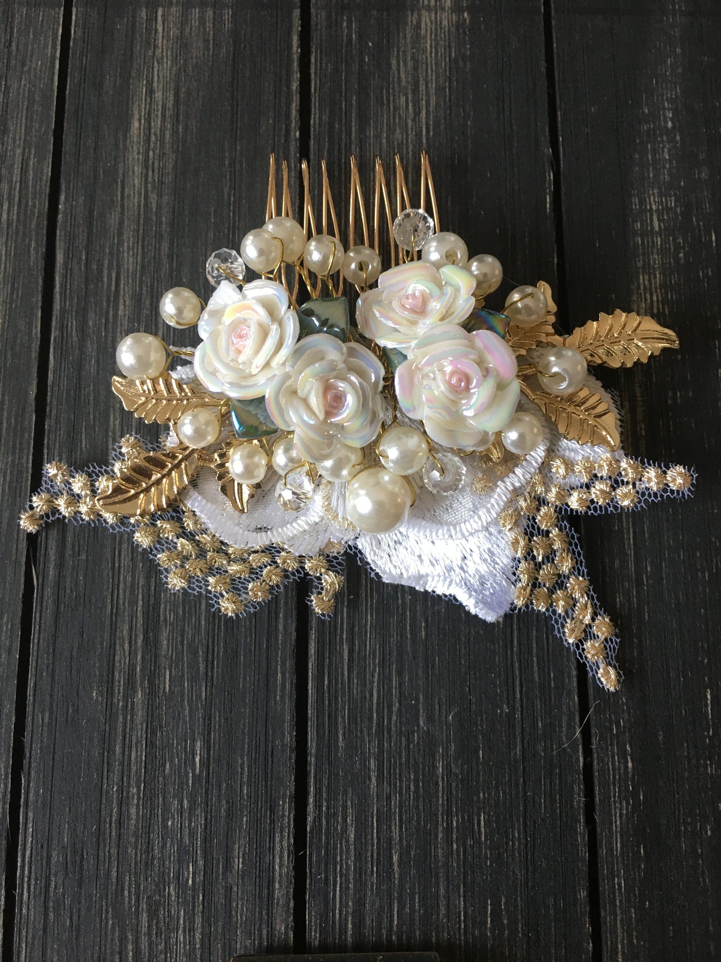Golden Blush and Lush Floral Hair Comb