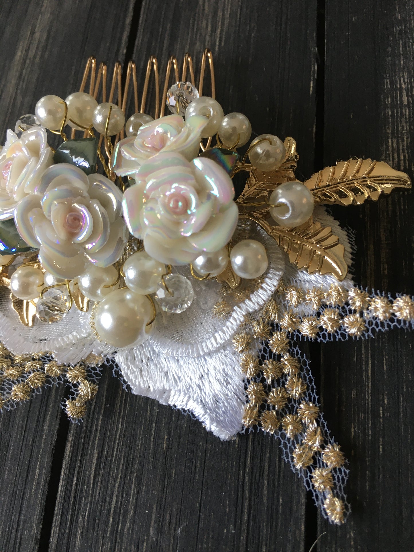 Golden Blush and Lush Floral Hair Comb