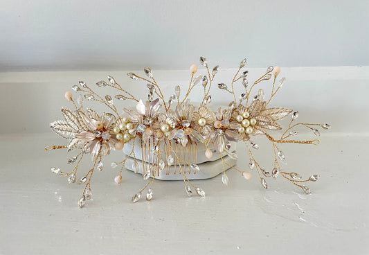 Jonna Champagne Spark Bridal Hair Vine with Comb